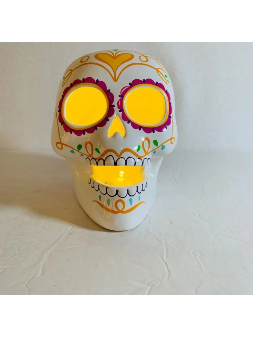 Halloween Sugar Skull Light Up Ceramic Day Of The Dead Calavera Decor Lamp